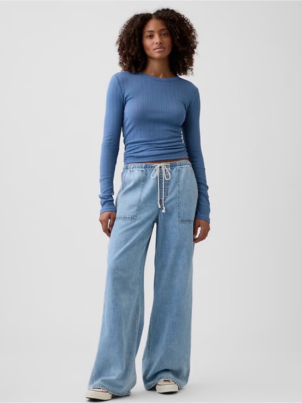Gap Mid-Rise Soft Super-Light Wide-Leg Baggy Pull-On Jeans Beach Summer Grunge